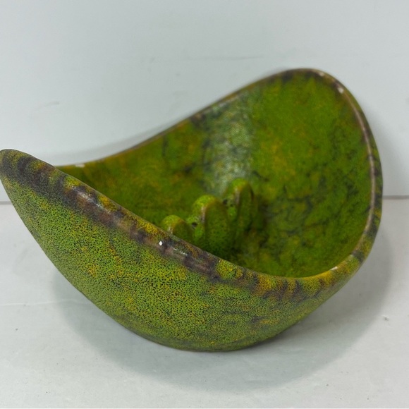 Vtg Royal Haegar Lemon Peel Lava Glaze MCM Green Ashtray Retro Rare 5.5”x4.5” - Picture 2 of 8